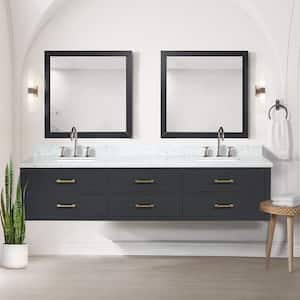 Sherman 84 in W x 22 in D Black Double Bath Vanity, Carrara Marble Top, Faucet Set, and 36 in Mirror