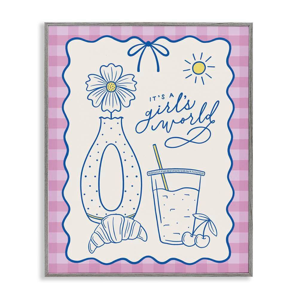 Girl's World on Plaid by Jalynn Heerdt Gray Framed Food Giclee Art Print 20 in. x 16 in. price history on PriceWatchPro