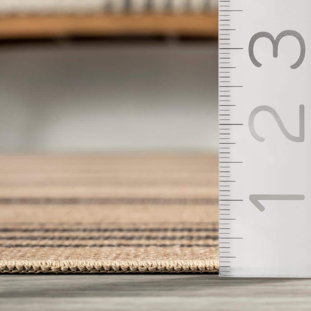 Natural Beige and Gray Striped Synthetic Washable Rectangular Rug 4' x 6'