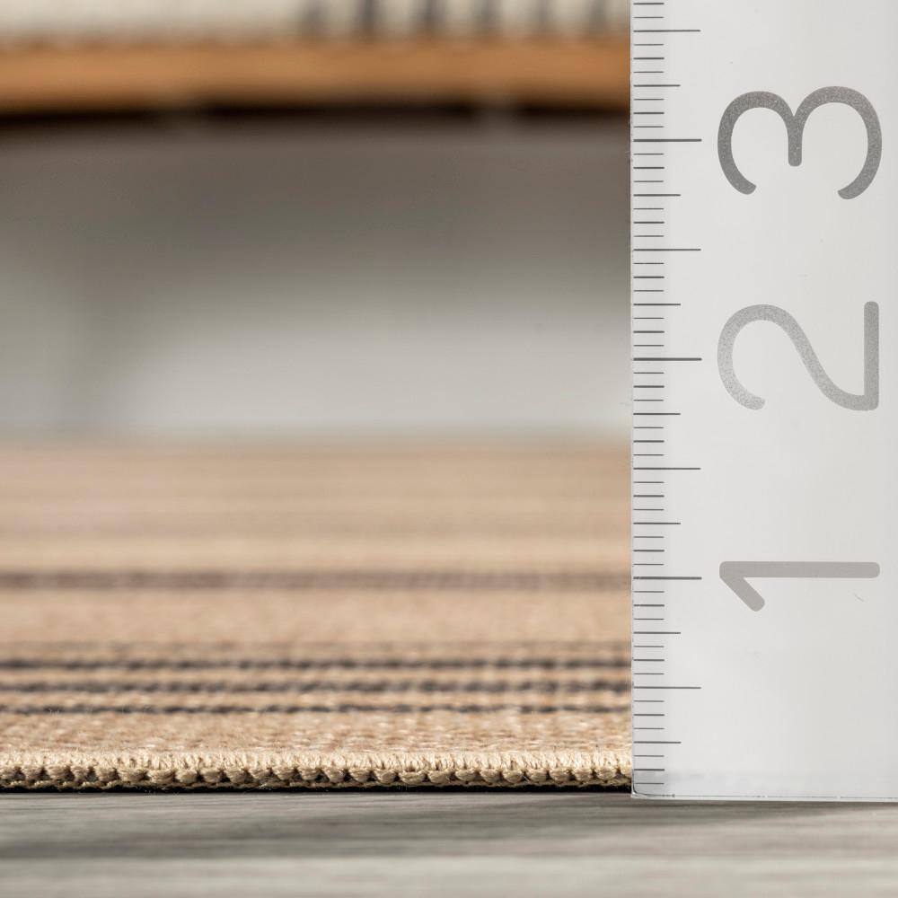 Natural Beige and Brown Striped Synthetic 9' x 12' Washable Area Rug