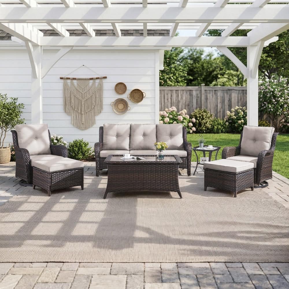 ArcLine 7-Piece Brown Wicker Patio Conversation Set with Olefin Beige Cushions and Swivel Glider Chairs/Sofa price history on PriceWatchPro