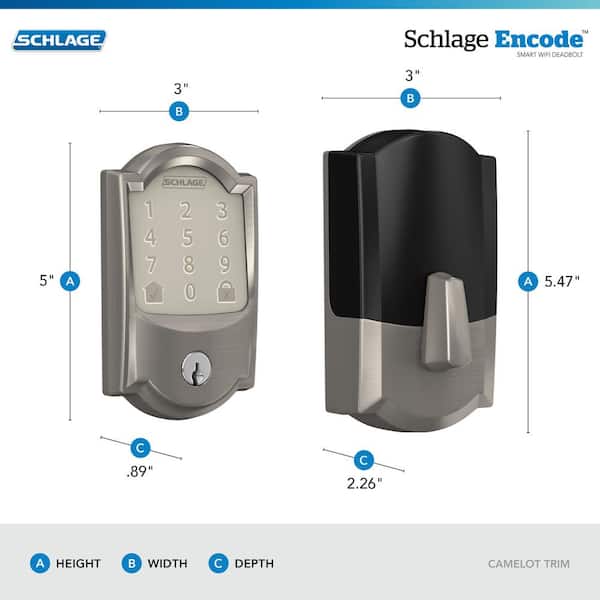 Schlage - Camelot Satin Nickel Electronic Encode Smart WiFi Deadbolt with Alarm