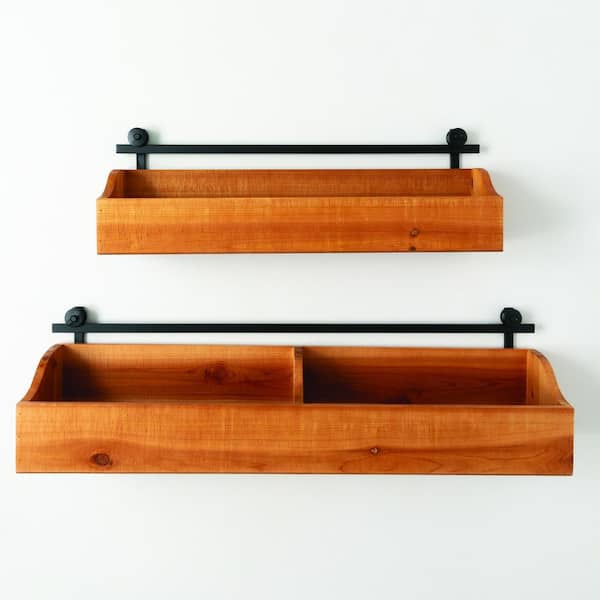 31.5 in. W x 6 in. D and 23.5 in. W x 5 in. D Brown Elongated Box Decorative Wall Shelf Set of 2