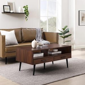 40 in. Dark Walnut Rectangle Wood Modern Coffee Table with 2 Drawers