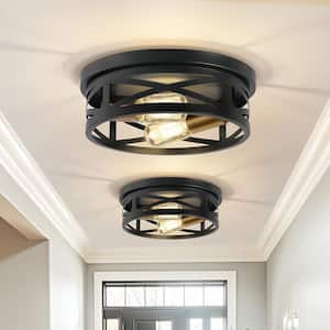 10.6 in. 2-Light Black Flush Mount Ceiling Light with Copper Accents,for Foyer Corridor No Bulbs Included (2-Pack)