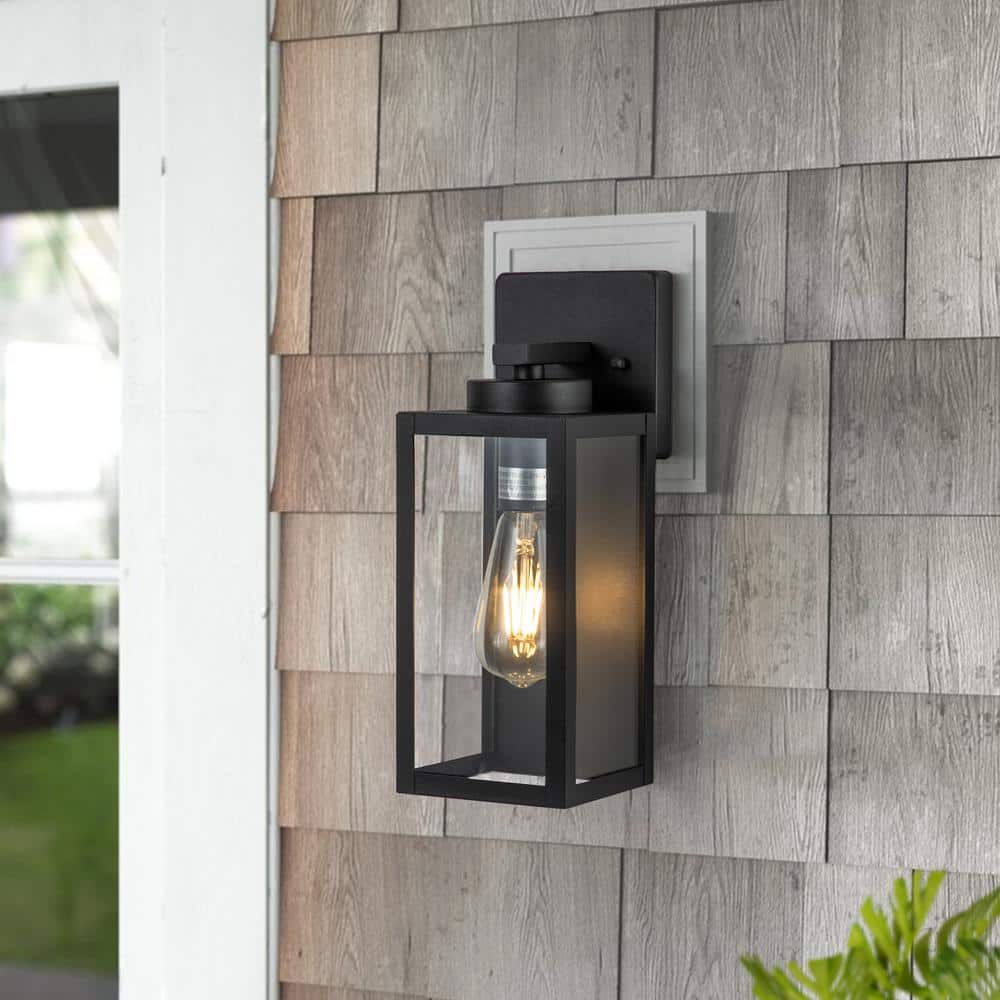 Matte Black Modern Outdoor Wall Lantern Sconce with Clear Glass
