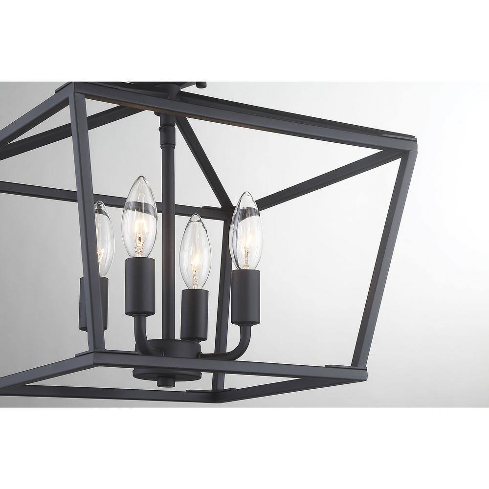 Matte Black 4-Light Semi-Flush Mount Lantern