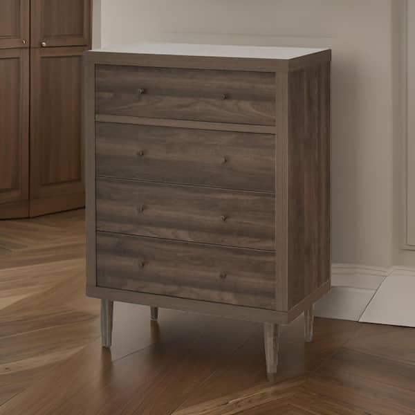 Benjara Walnut Brown 4-Drawers 31.15 in. Chest of Drawers Dresser Without Mirror
