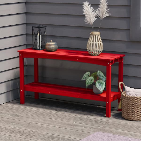 Laguna Outdoor Patio Bar Console Table with Storage Shelf Red