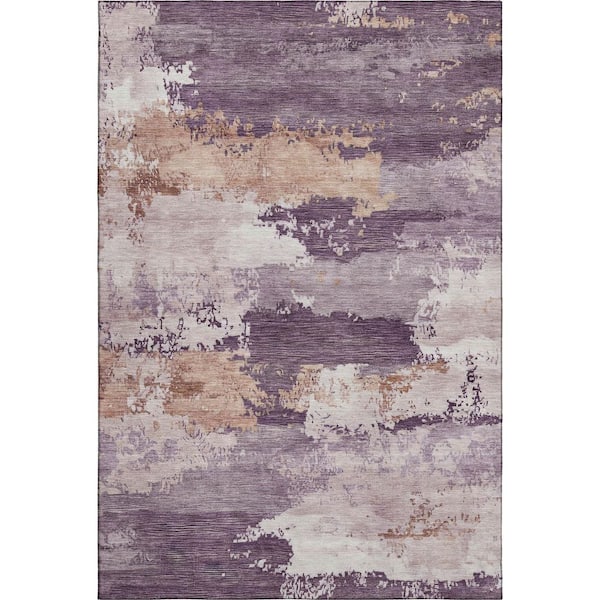 Mayfield Premium Machine Washable Abstract AMF2372 Eggplant 5 ft. x 7 ft. 6 in. Area Rug