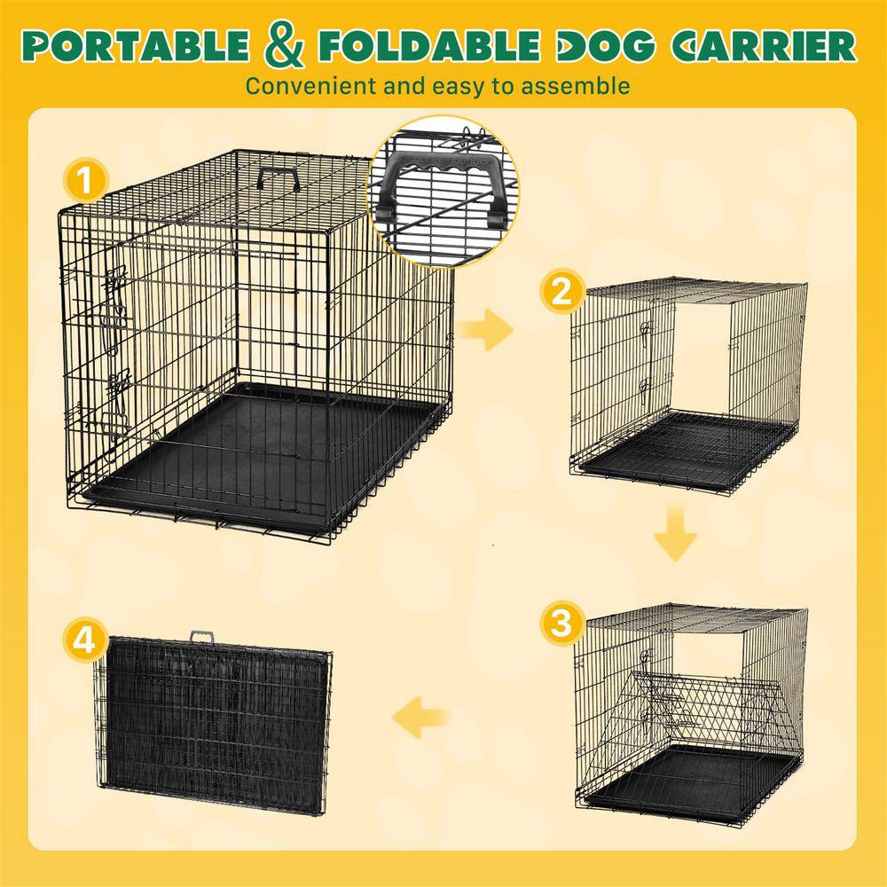 Small Black Wire Double Door Dog Crate with Tray