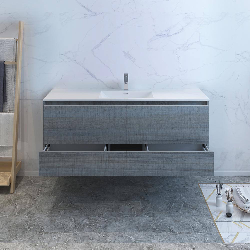 Ocean Gray 60" Wall-Mounted Single Basin Vanity with Acrylic Top