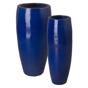 37, 38.5 in. H Ceramic RD Tall Jars S/2, Blue