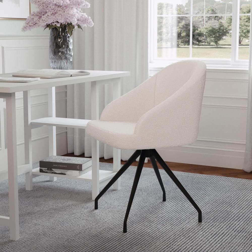 White Boucle Upholstered Office Chair with Oil Rubbed Bronze Frame