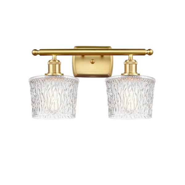 Niagra 16 in. 2-Light Satin Gold Vanity Light with Clear Glass Shade