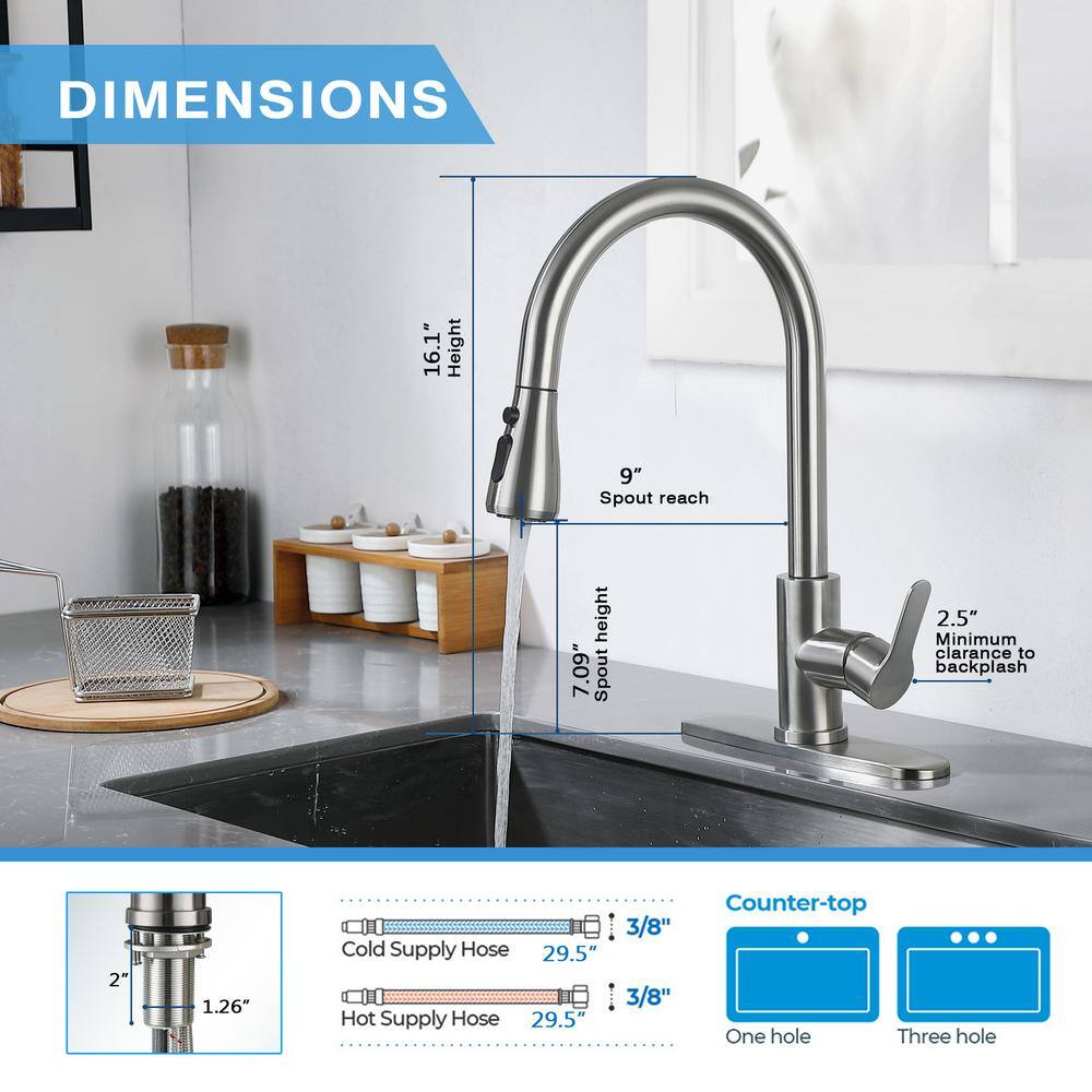 Stainless Steel Single-Handle Pull-Down Sprayer Kitchen Faucet with Soap Dispenser