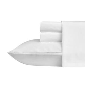 Ocean City Solid 4-Piece White 900 Thread Count Sateen Washed Cotton Blend Queen Sheet Set