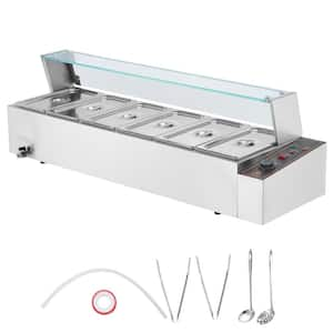 6-Pan Commercial Food Warmer 6 x 5 qt. Electric Steam Table with Glass Cover, 1500 W Countertop Stainless Steel, Silver