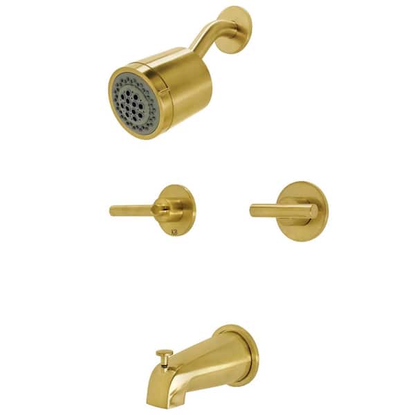 Kingston Brass Manhattan Double Handle 2-Spray Tub and Shower Faucet 1.8 GPM with Corrosion Resistant in. Brushed Brass