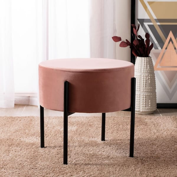 Lisbon Dusty Rose/Black Velvet Round Accent Ottoman