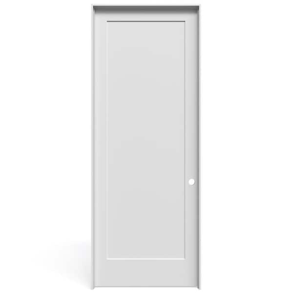 36 in. x 96 in. Tall 1 Panel Shaker Left-Hand Primed Solid Core Wood Single Prehung Interior Door w/ Black Hinges