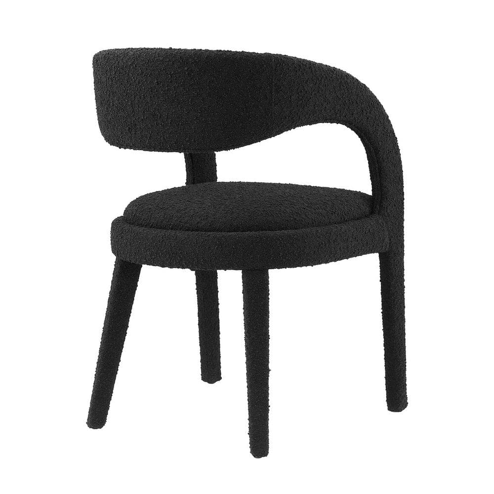 Black Boucle Upholstered Dining Chair Set with Curved Backrest