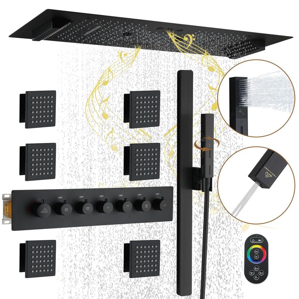 6-Spray 35 in. x 16 in. LED Thermostatic Shower System 6-Function w/ Fixed & Handheld Shower Head 2.5 GPM in Matte Black price history on PriceWatchPro