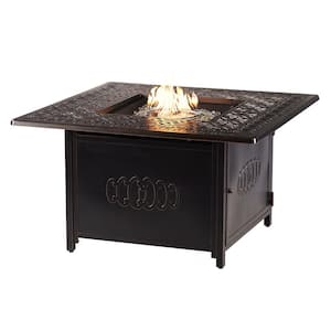 42 in. Square Aluminum Outdoor Propane Fire Table with Fire Beads, Lid and Covers in Copper