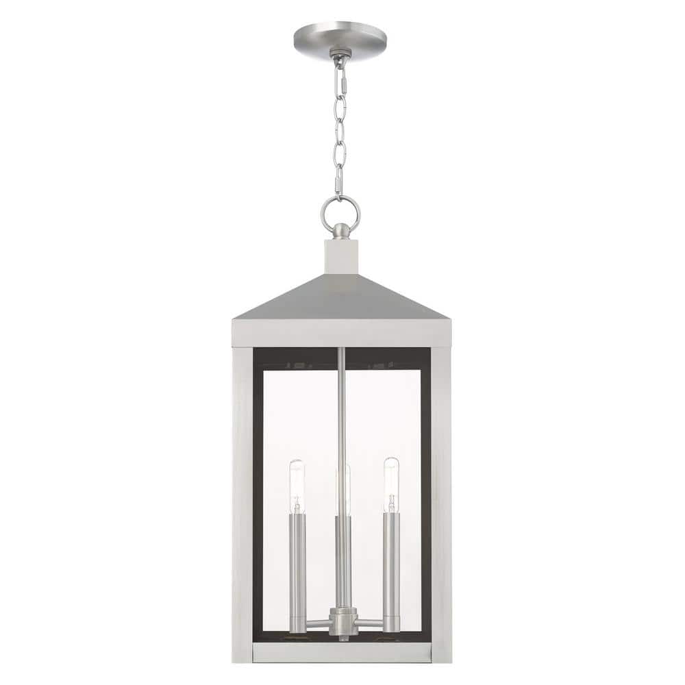 Brushed Nickel 3-Light Pendant with Clear Glass Panels