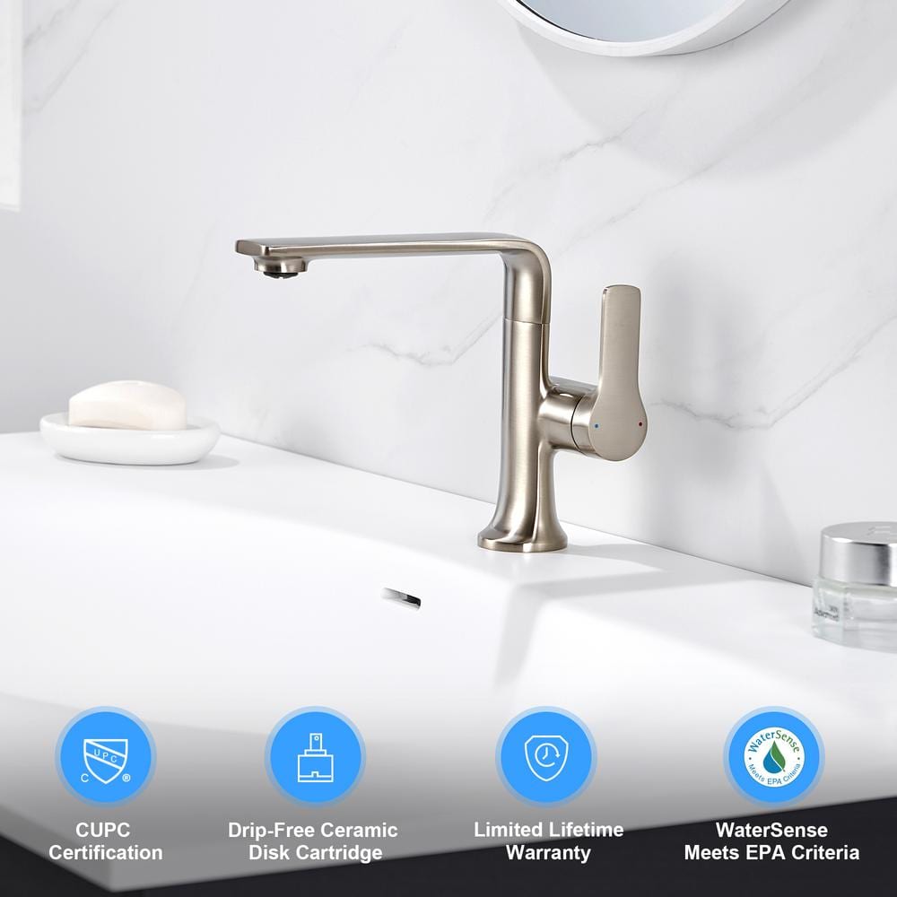 Varen Brushed Nickel Single Handle High Arc Bathroom Faucet