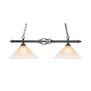 Bridgewater 2-Light Dark Granite Billiard Light with 12 in. Cayenne Linen Glass Shades, no bulbs included