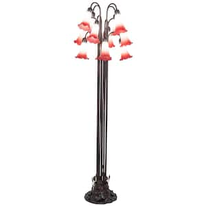 Pond Lily 63 in Mahogany Bronze Victorian 12 Light Dimmable Tree Floor Lamp with Glass Cylinder Shade