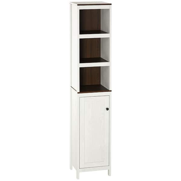 12.5 in. W x 11.75 in. D x 63.5 in. H Freestanding White Linen Cabinet Tower Storage with 1 Door and 3 Open Shelves