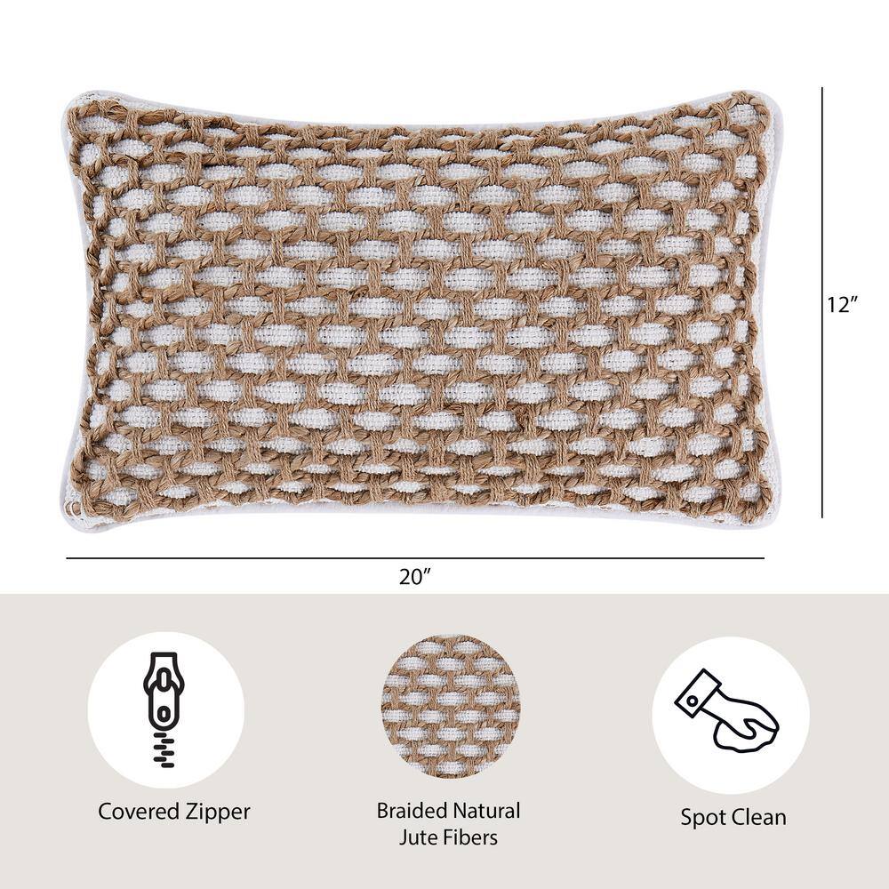 Chic Rustic Jada 20" White Cotton & Jute Decorative Pillow