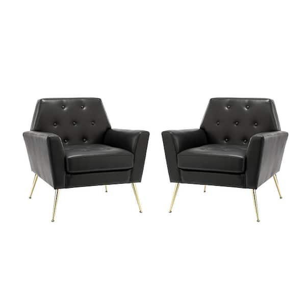 JAYDEN CREATION Ilioneus Modern Black Polyurethane Button-tufted Geometric Shape Armchair with Gold Accent Legs (Set of 2)