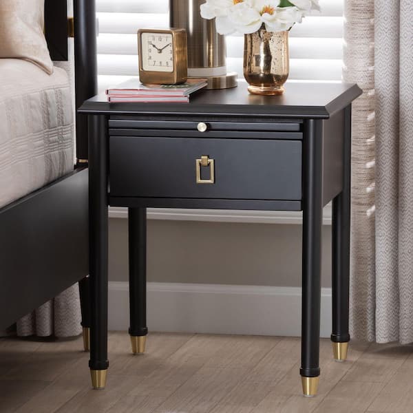 Tamra Black 1-Drawer Nightstand with Pullout Tray
