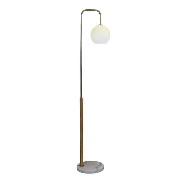 Avex 63 in. Gold Modern 1-Light Foot Switch Standard Floor Lamp with Glass Shade