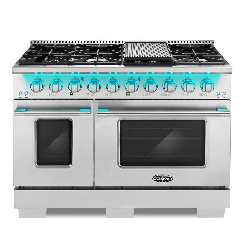 Cosmo 48 in. Lumin Collection 5.5 cu. ft. Double Oven Dual Fuel