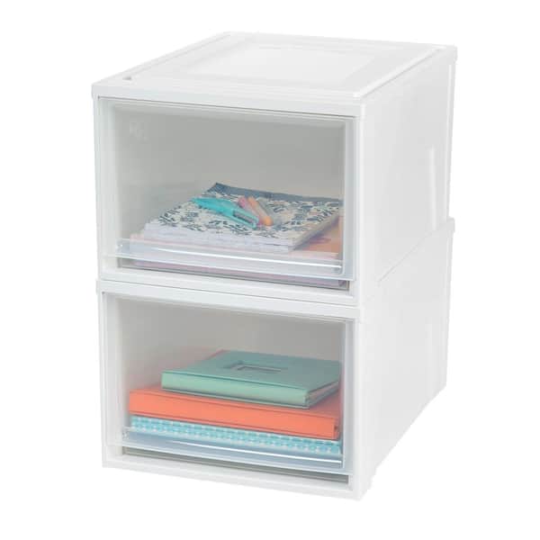 IRIS Stackable Storage Box Drawer External Dimensions 19.6 Length x 15.8  Width x 9 Height 15 lb 7.72 gal Stackable Plastic Clear White For Clothes  Craft Supplies Towel 3 Carton - Office Depot