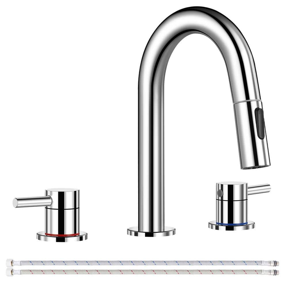 Double Handles 8 in. Widespread Bathroom Sink Faucet 3-Hole with Pull Out S