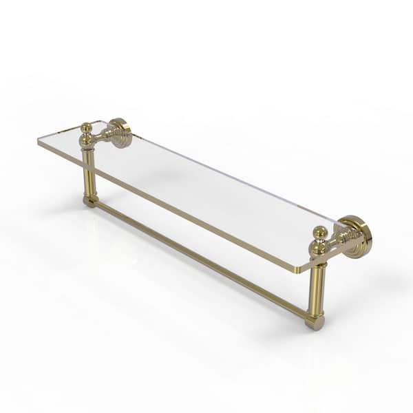 Allied Brass Waverly Place Collection 22 in. Glass Vanity Shelf with Integrated Towel Bar in Unlacquered Brass