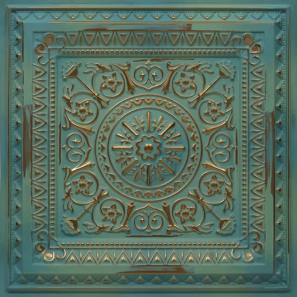 FROM PLAIN TO BEAUTIFUL IN HOURS La Scala Vintage Tin 2 ft. x 2 ft. PVC Glue-up or Lay-in Faux Tin Ceiling Tile (200 sq. ft./Case)
