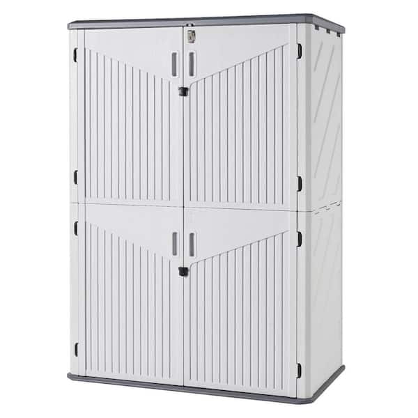 4.4 ft. W x 2.5 ft. D Vertical Resin Storage Shed with Floor Outdoor Cabinet with 2-Piece Shelves Grey (9.5 sq. ft. )