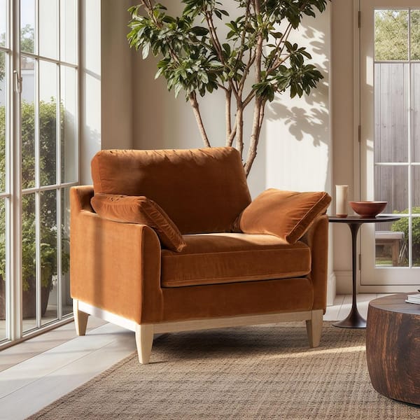 Pasadena 36 in. Wide Modern Farmhouse Accent Arm Chair in Burnt Orange Performance Velvet