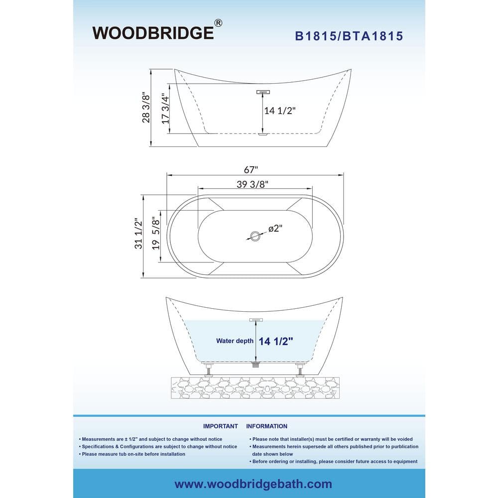67'' x 31.5'' Freestanding Soaking Acrylic Bathtub