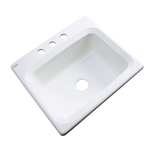 Thermocast Rochester Drop-In Acrylic 25 in. 3-Hole Single Bowl Kitchen Sink in White
