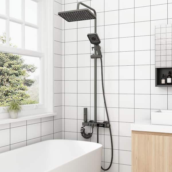 Shower System Single Handle 3-Spray Shower Faucet 20 GPM with Adjustable Head in. Gun Gray for Bathroom