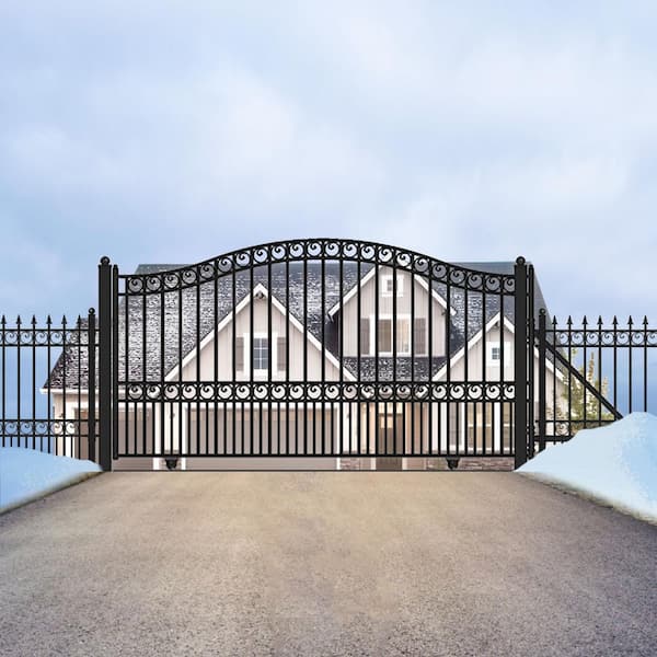 Paris Style 16 ft. W x 6 ft. H Black Steel Single Slide Driveway with Gate Opener Fence Gate