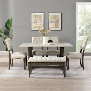 Modern Beige Tufted Back Upholstered Fabric Dining Chair Set of 2)