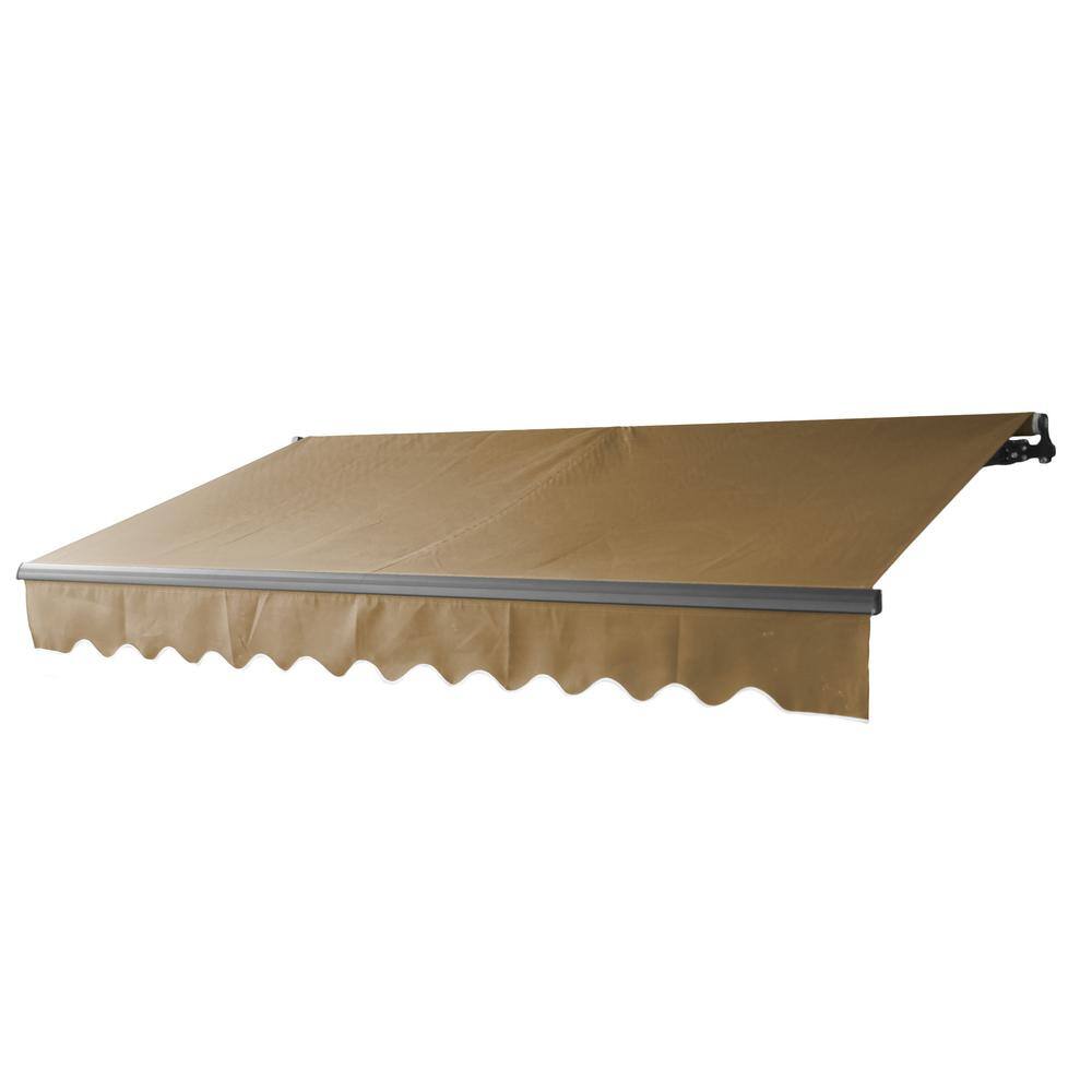 Sand Beige Motorized Retractable Patio Awning with Black Frame